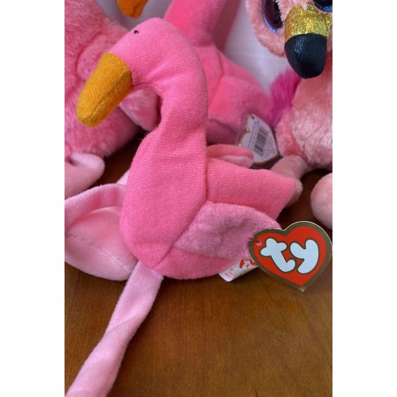 Ty Flamingo Plush 4 Beanie Buddies Babies Boos & Mini Collector's Lot Pinky - Picture 3 of 10
